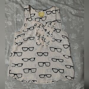 Maeve By Antropology  Sleeveless Blouse with Glasses Pattern